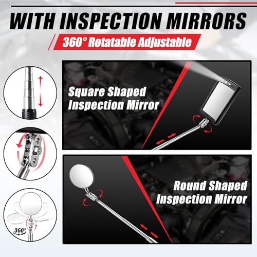 5Pcs Magnetic Pickup Tool Set, Telescoping Flashlights & Inspection Mirrors 5PCS Magnetic Tool Set