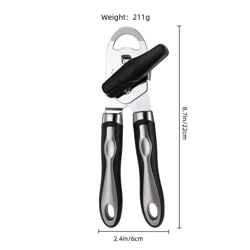 2025 Upgrade 3-in-1 Manual Can Opener with Bottle Opener & Milk Powder Opener, Effortless Operation, Soft Grip Handles, Easy to Turn, Heavy Duty Can Openers for Seniors - Remove Lid with Magnet, Black