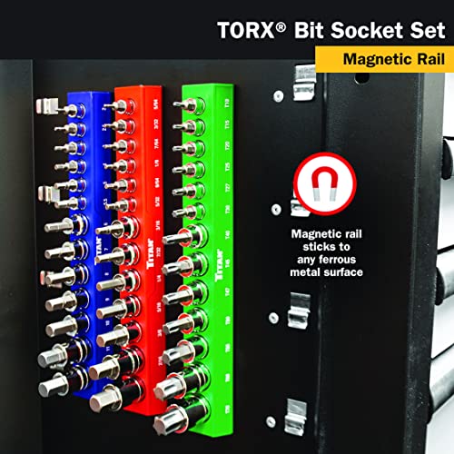 Titan 85532 13-Piece Torx Bit Socket Set, Magnetic Socket Organizer with Laser-Etched Size Markings New Torx