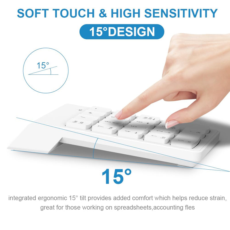Wireless Numpad with Type C to USB Adapter, Numeric Keypad Number Pad Compatible with Laptops Computer Desktop MacBook Air Pro - 10 Key USB Keypad Office Accessories White
