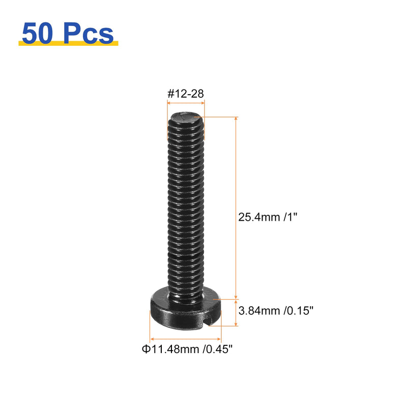 uxcell Black Oxide Slotted Button Head Screws, 50Pcs 12-28 x 1 Carbon Steel Machine Screw for Furniture and Electrical Components Installation 12-28 x 1" 50