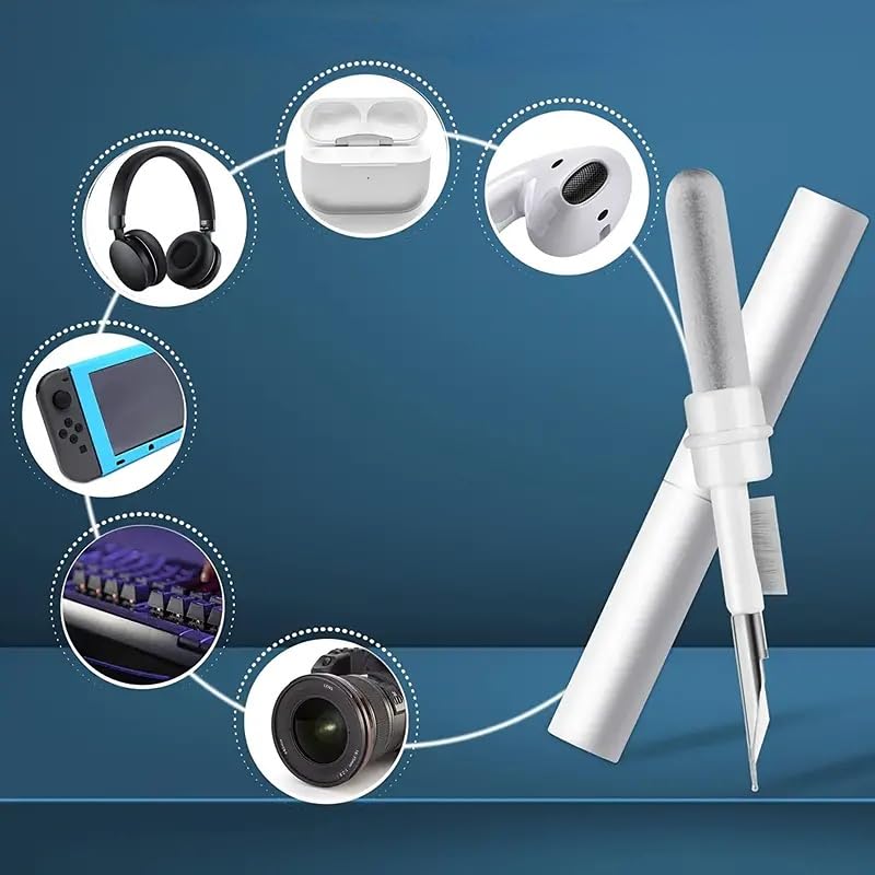 3-in-1 Earphone Cleaning Pen, Soft Brush & Flocked Sponge Cleaner for Bluetooth Earbuds, Phone and Earphone Case, White