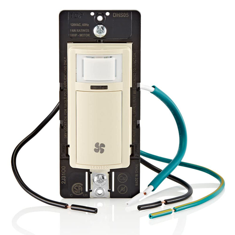 Leviton Humidity Sensor Switch for Bathroom Exhaust Fan, Automate Ventilation, Air Circulation, Moisture Control, ¼ HP, Single Pole, DHS05-1LT, Light Almond