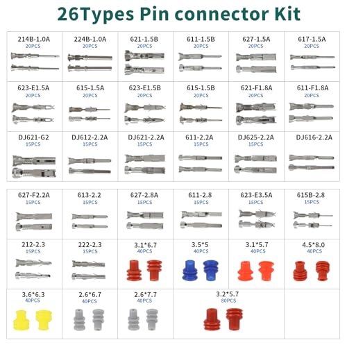 812Pcs Pin Connector Kit with Crimping Pliers - Terminal Pin 1/1.5/1.8/2/2.2/2.3/2.8/3.5mm Non-Insulated Plug Removal Male & Female Wire Pins - Automotive Car Electrical 1.5mm, 1.8mm, 2mm, 2.2mm, 2.3mm, 2.8mm, 3.5mm