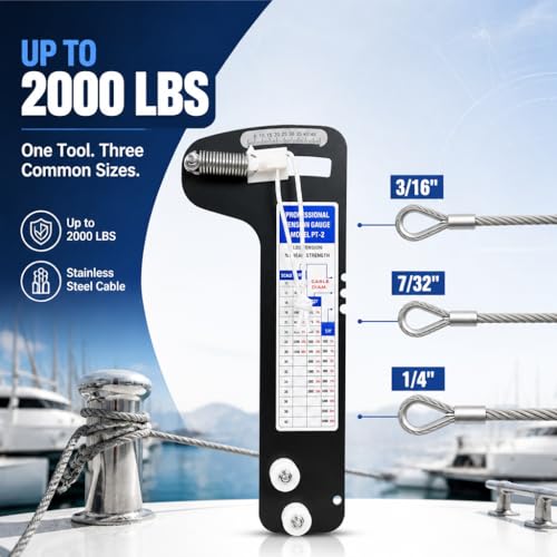 PT-2 Sailboat Rigging Tension Gauge | 2000 lbs | for 3/16" 7/32" 1/4" Cables (L) L
