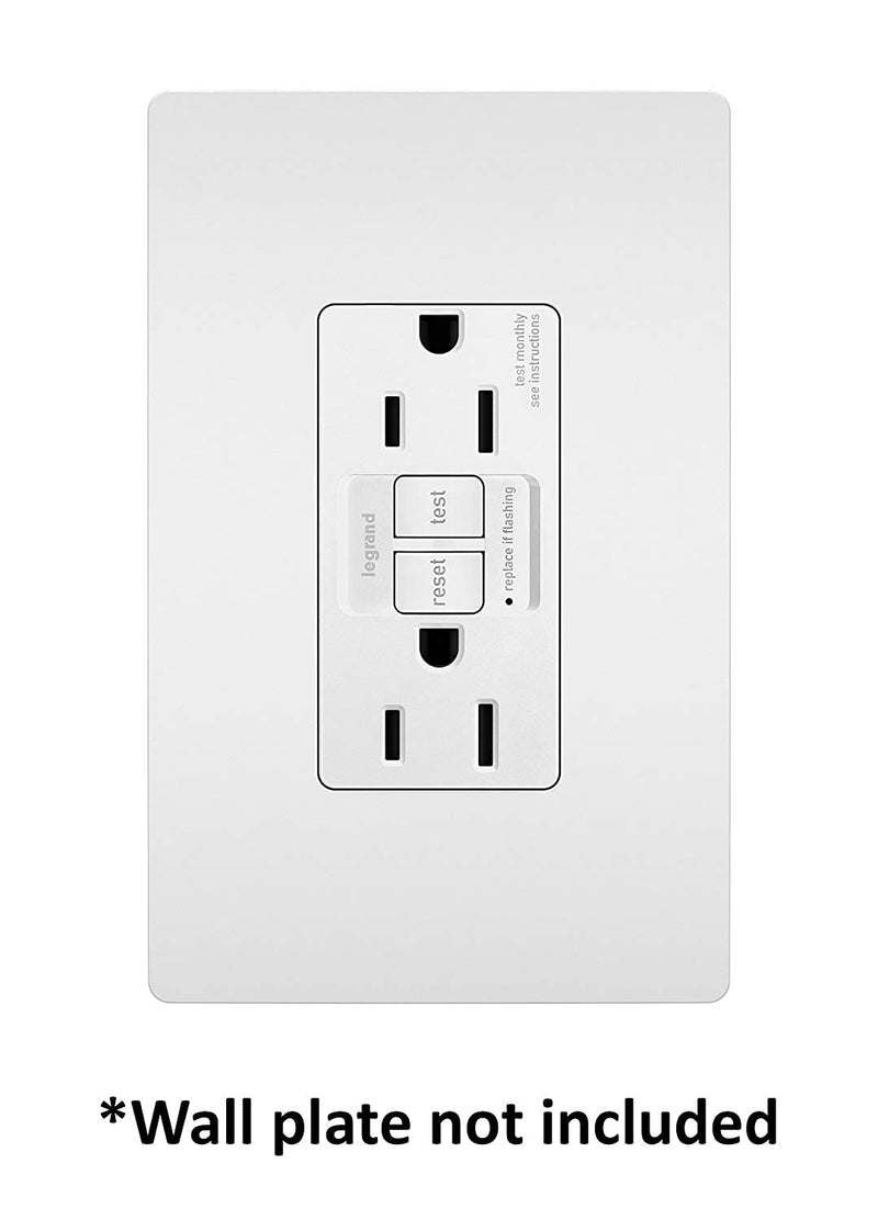 Legrand Radiant 15 Amp GFCI Self-Test Tamper Resistant Decorator Duplex Electrical Outlet, For Home Safety, 1597TRW3PKCC4, White, 3 Pack