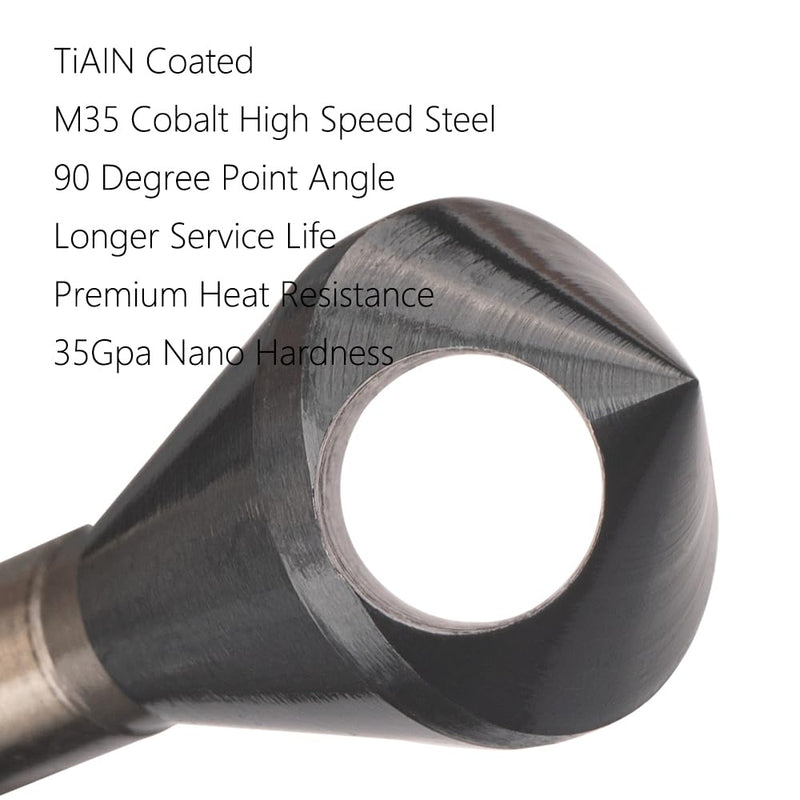 4PCS Cobalt Single End Countersink Drill Bits Set, TiAlN Coated 90 Degree Heavy Duty M35 Countersink Chamfer Tool for Metal, Stainless Steel, Copper, Wood, 2-5, 5-10, 10-15, 15-20MM 2-5MM, 5-10MM, 10-15MM, 15-20MM (4PCS)