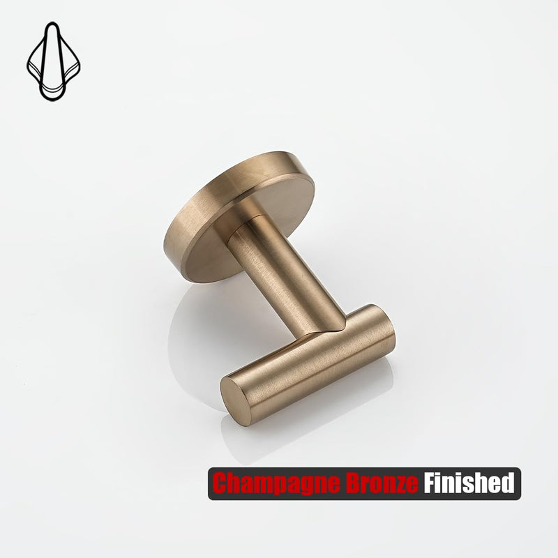 JQK Bathroom Towel Hook Champagne Bronze, Coat Robe Clothes Hook for Bathroom Wall Mounted (Pack of 4), SUS 304 Stainless Steel 0.8mm, TH100-CB-P4 4 Pack