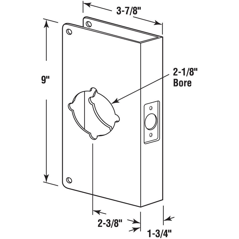 Prime-Line U 9541 Brass Lock and Door Reinforcement Plate, Single Pack | For 1-3/4 In. Thick Doors, Brass Finish