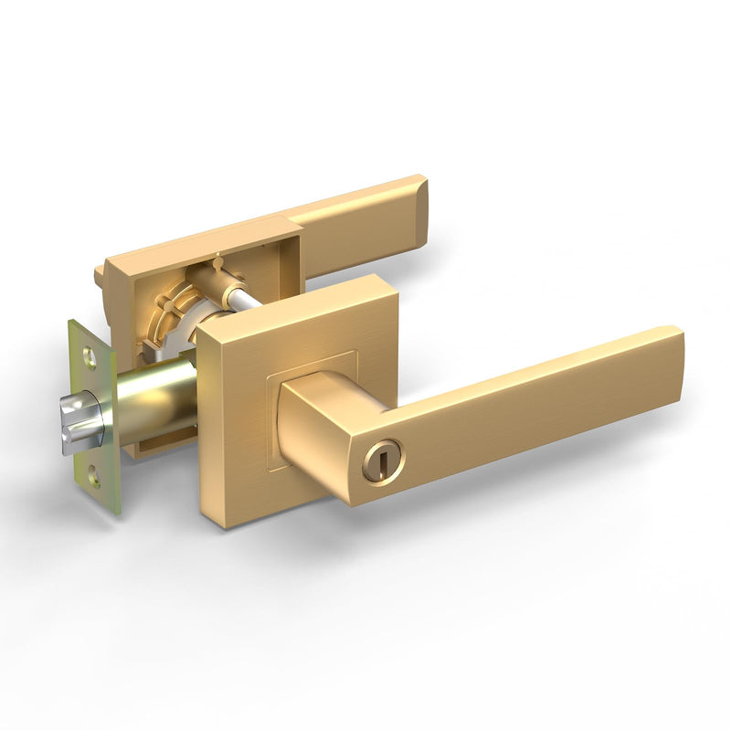 BSEED Gold Door Handles Interior Gold Privacy Door Levers fot Bedroom & Bathroom Lock Set in Modern Satin Gold Finish (1 Pack) 1 Pack