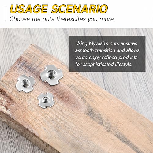 100Pcs 1/4-20 Nut, 304 Stainlee Steel 1/4 20 Nut Hardware Nuts, 4-Pronged Tee Blind Nuts Threaded Insert T Nuts 1/4-20" for Wood Working, Funiture, Rock Climbing Holds, Cabinet by Mywish 1/4"-20 Silver (304 Stainless Steel)
