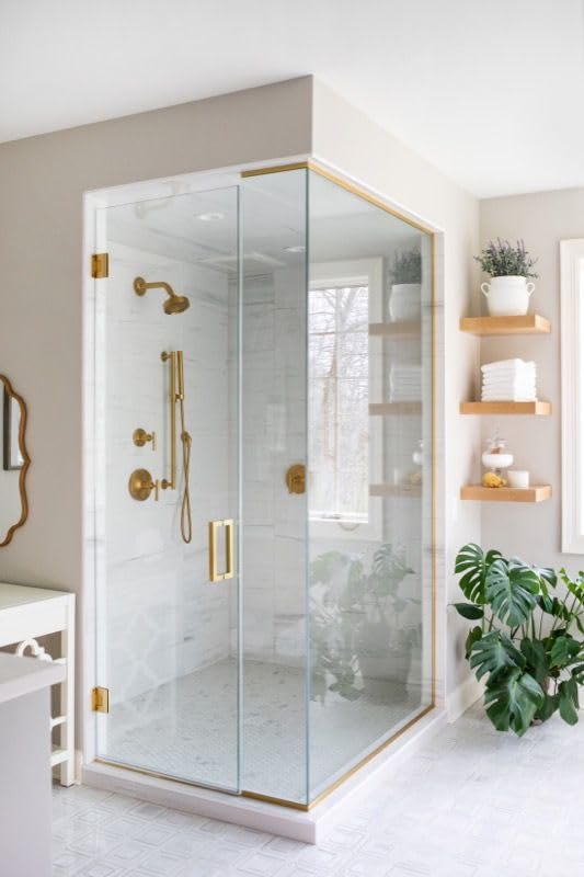 Shower Door Handle Stainless Steel 152mm/6 inches Square Corner Back to Back Double Side Pull for 1/4" to 1/2" Thickness Glass - Brushed Gold 6 inch Rectangle Handle