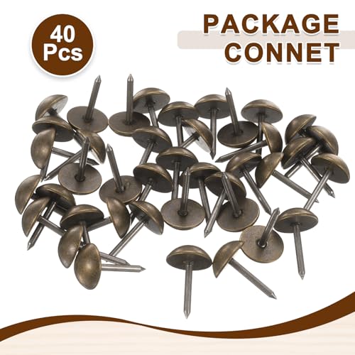 uxcell 40Pcs Solid Brass Upholstery Tacks, 16mm Retro Upholstery Nails Decorative Thumb Push Pins for Wood Boxes Carpet Sofa Furniture Leather Crafts, Bronze