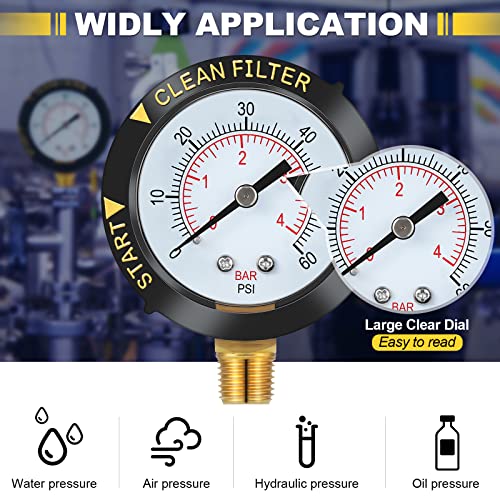  [AUSTRALIA] - Weewooday 2 Pcs Pool Filter Pressure Gauge 0-60 PSI, 2" 1/4" NPT Brass