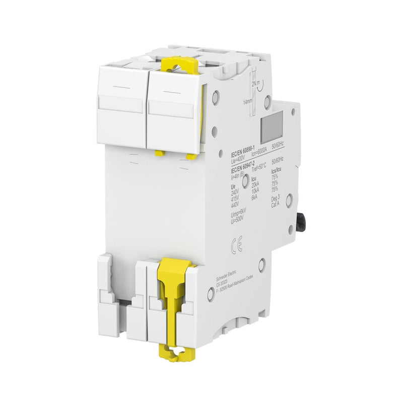 Schneider Electric A9F74220 IC60N Circuit Breaker, Acti9, 2P, 20A, Curvature C, 50/60 Hz, White