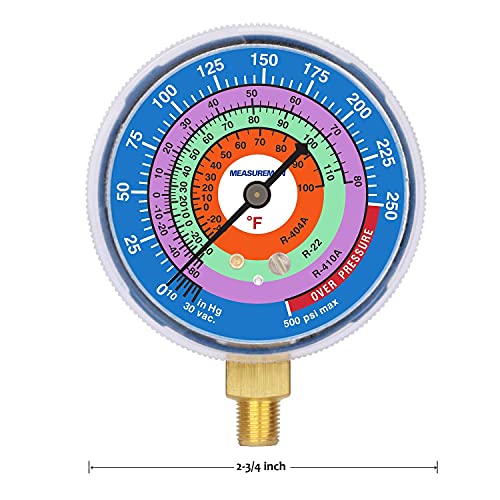 Measureman Refrigeration Pressure Gauge, 2-3/4" Dial, Blue Dial & Red Dial, 1/8" NPT Lower Mount, 30inHg-0-250psi & 0-800psi kit 2-3/4" Dial (Red & Blue Kit)
