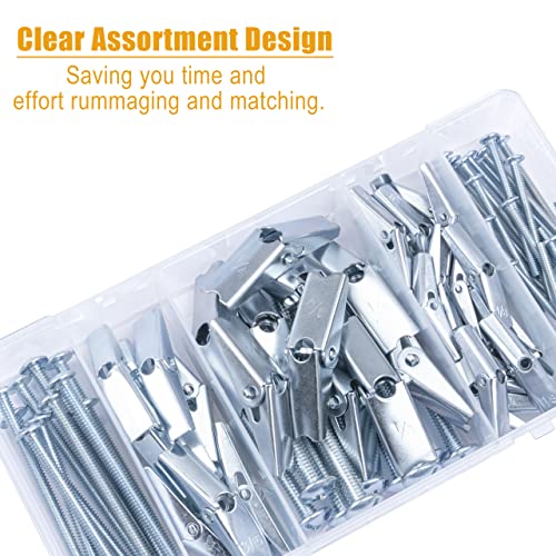 KURUI Hollow Wall Anchors Assorted Kit, 44Pc Heavy Duty Toggle Bolts and Wing Nut Kit, Drywall Anchors Assortment Set, Butterfly Anchors for Hanging Picture Curtain Rod Plant (1/8in, 3/16in, 1/4in) 44