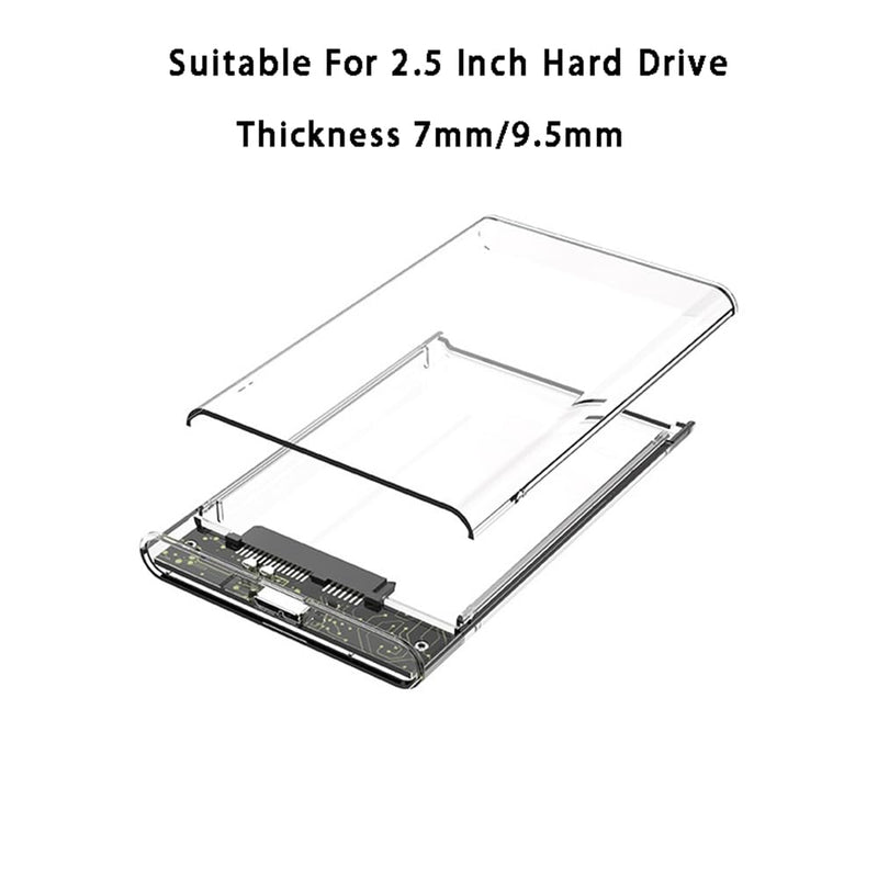 Transparent 2.5-inch Hard Drive Enclosure, USB 3.0/USB 3.1 to SATA III External Hard Drive case Adapter, SSD and HDD 9.5mm/7mm, Compatible with PS4, Xbox, PC, TV, and Laptop, Tool-Free Installation USB 3.1 Silver Adapter