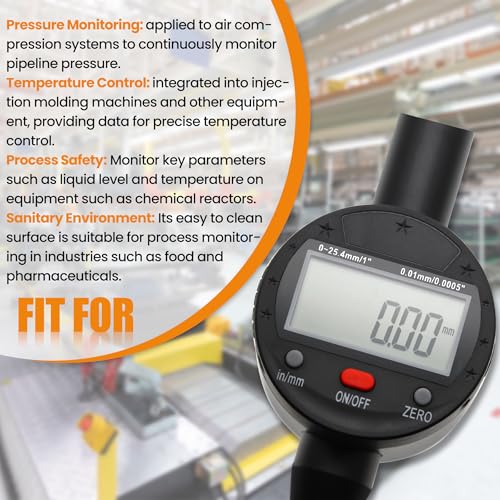 Alloy Digital Indicators Electronic Digital Dial Indicator Gauge with 0-1'' /25.4mm Inch/Metric Conversion Digital Probe Indicator 0.0005''/0.01mm Resolution Dial Test Gauge (Model 201-0051) Model 3