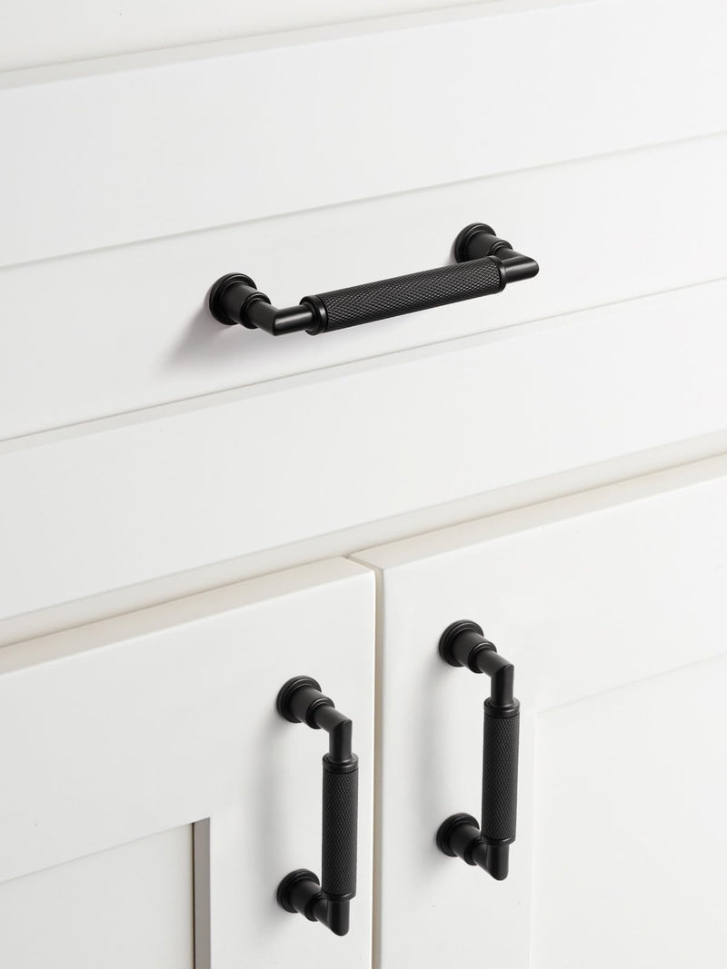 5 Pack Black Cabinet Pulls 3.75" Hole Center Knurled Drawer Pulls Bathroom Dresser Handles Hardware Bar Zinc Alloy 3.75" (96mm) Hole Centers 5