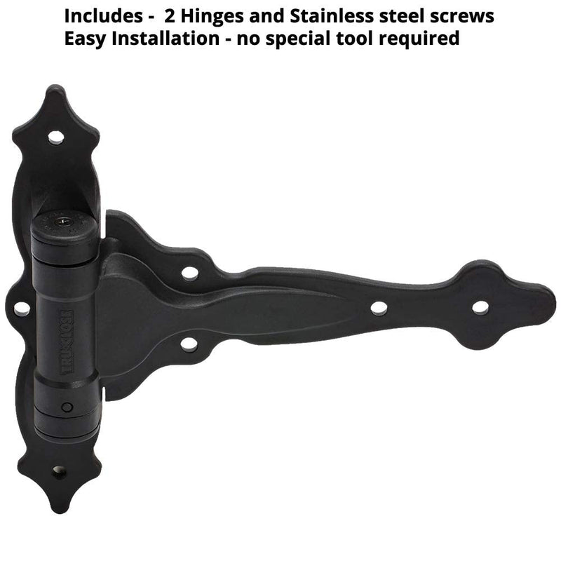 D&D Technologies TCA4S TruClose Decorative Regular Duty Gate Hinges, for Self Closing Wood Gates up to 55 Pounds, Black, 2 Count