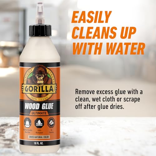 Gorilla Ultimate Waterproof Wood Glue, Natural Color, 18 oz 1 Pack Bottle 18oz