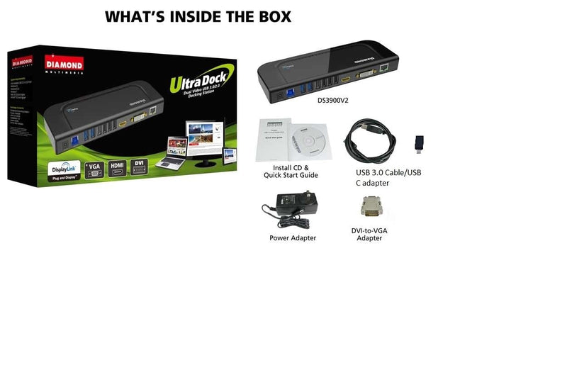 Diamond Multimedia Dual Video Output, USB/USB-C/TB3 Universal Docking Station with Gigabit Ethernet, HDMI, DVI, Audio for Windows 11, MacOS, Android 5.0+. DisplayLink Certified DL-3900 Chip (DS3900V3)