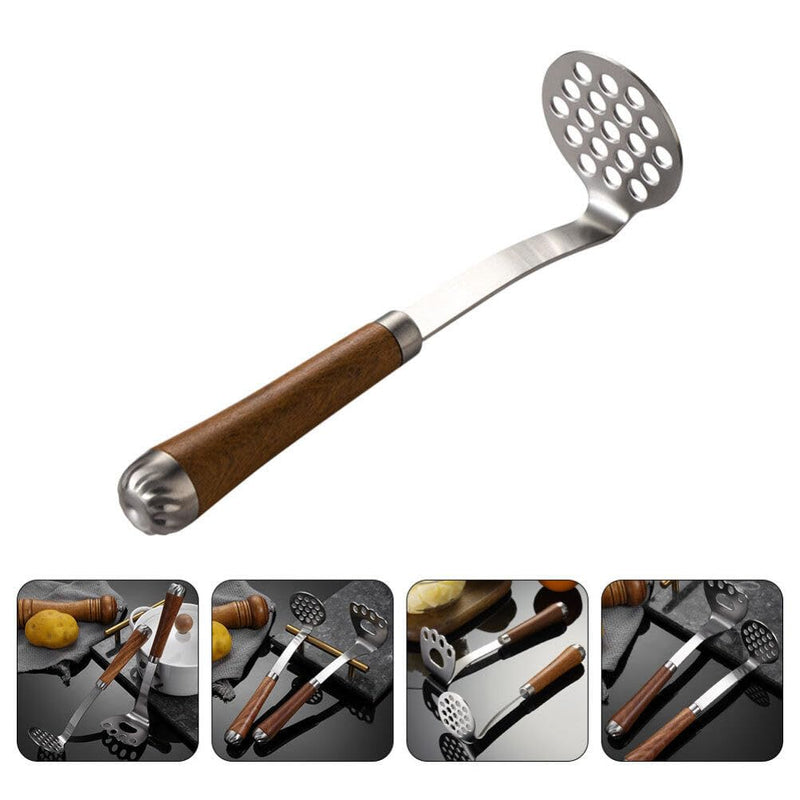 GANAZONO Stainless Steel Potato Masher with Wooden Handle - Manual Mini Masher for Smooth Mashed Potatoes and Vegetables - Kitchen Tool for Baby Food and Cooking 23.00X5.90X5.90CM Style 1