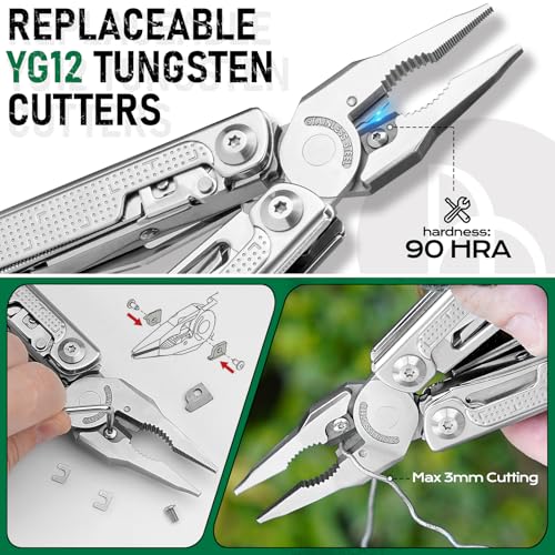 BIBURY Multitool Pliers Pro with 440A Knife & Full Size Scissors, BI2049 Silvery