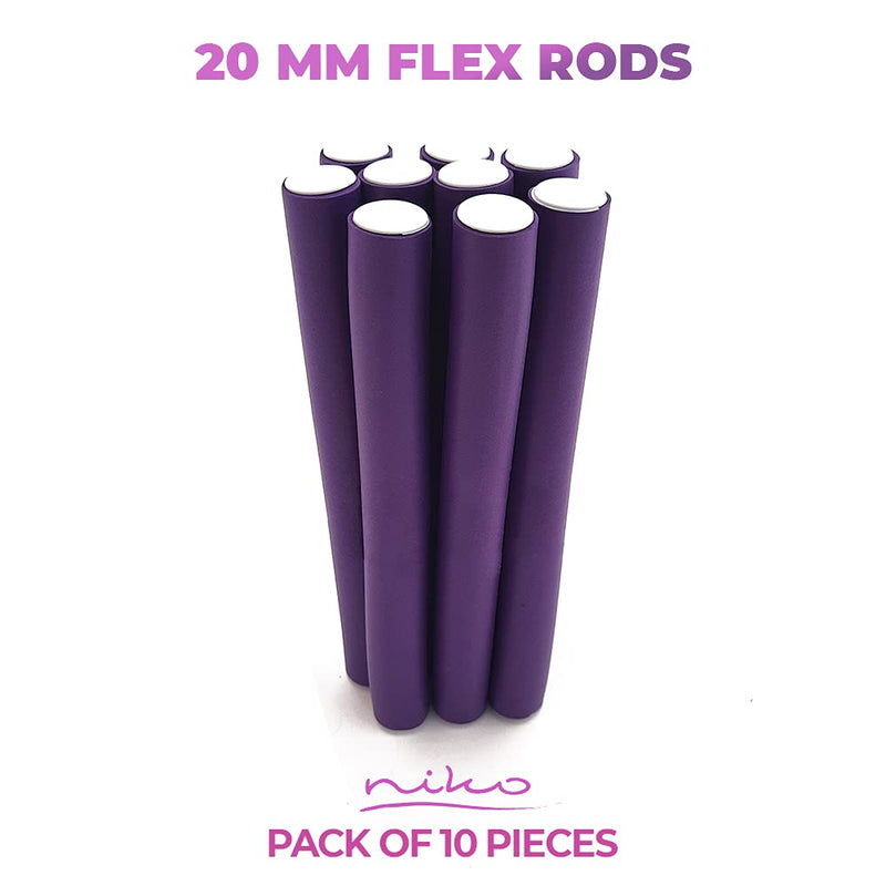 NIKO 10-Pack 20 mm SHORT Twist Flex Rods – Foam Flexible Rollers, Bendy Light Curlers for Curls and Waves, Styling Tool for Hairdresser Salon/Barber – random colour (20 mm) 10 count (Pack of 1)