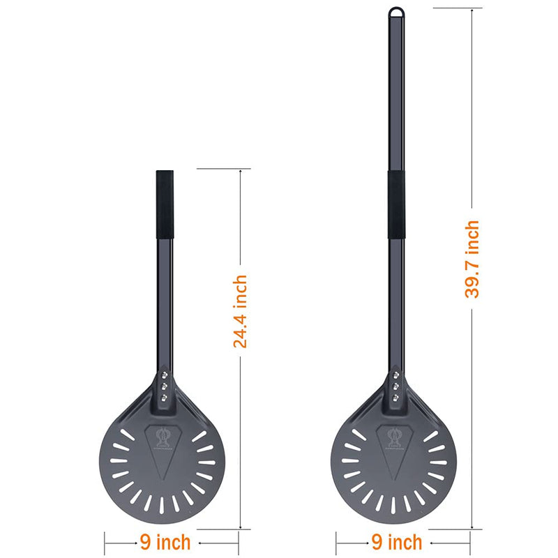 Pizza Turning Peel 9 Inch Round Aluminum Pizza Turner Perforation Pizza Peel with 40 Inch Long Handle Outdoor Pizza Oven Accessories