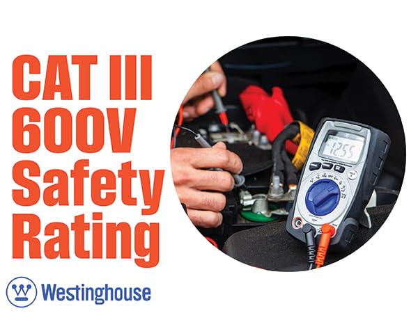 Westinghouse 600V True RMS Auto-Ranging Multimeter with Backlight and MAX/MIN; Measures Voltage Current Resistance Capacitance Frequency Temperature; 2-Year Warranty; Professional & DIY Use