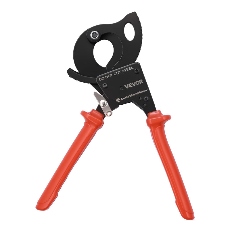 VEVOR Ratcheting Cable Cutter, Spring Steel Blades with PVC-Coated Handles, Quick-Release Button, Heavy Duty Ratchet Cable Wire Cutter for Cutting Copper & Aluminum Cables Up to 600 MCM / 300 mm² 11inch/600 MCM / 300 mm²