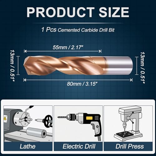 13mm Carbide Twist Drill Bit Carbide AlTiSin Coated 135° 13mm