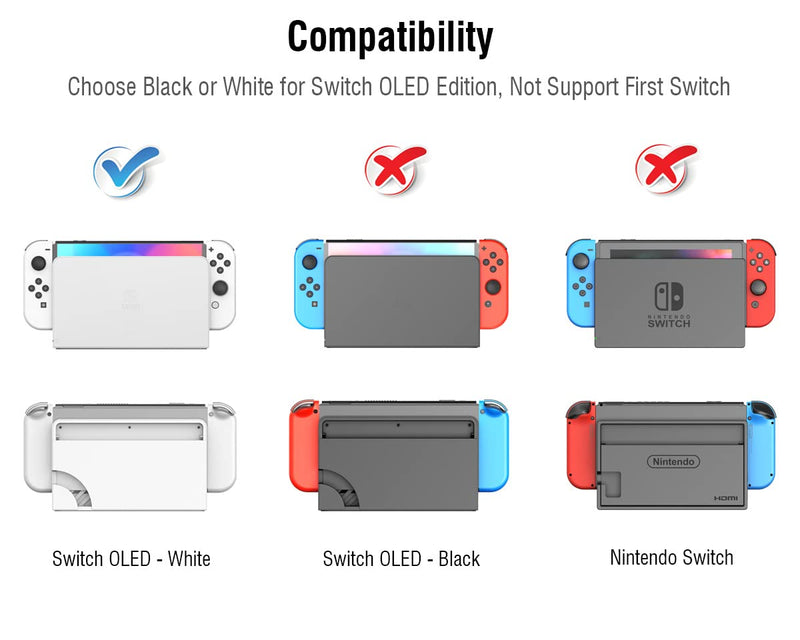 ElecGear Cooling Fan for Nintendo Switch OLED Dock, 3 Speed Replacement Back Cover for Switch New Dock, USB Powered Cooler with LED Lighting White