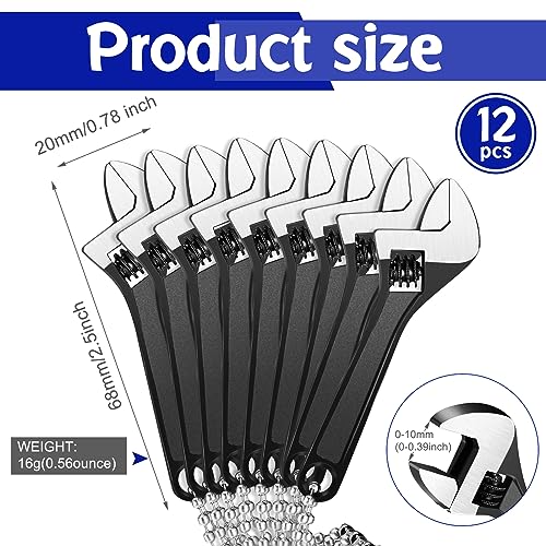 Chumia 12 Pieces Mini Adjustable Wrench Set, Small Chain Wrench, Micro Wrenches, Black Pocket Hand Spanner, Toy Wrenches, Knurl Wide Jaw Repair Maintenance Automotive Tool (2.5 Inch) 2.5 Inch