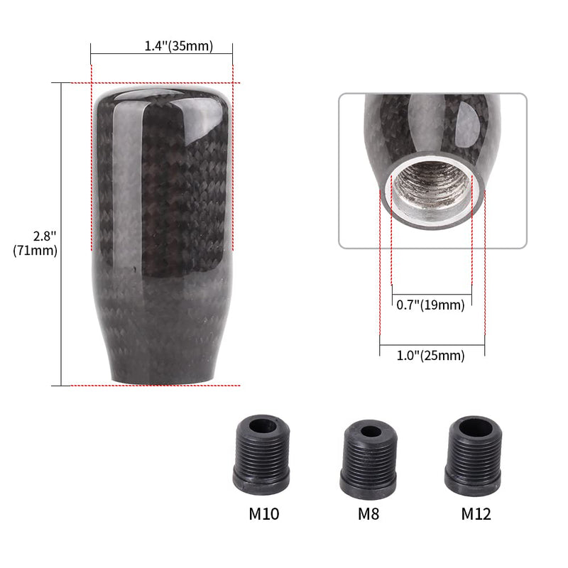 muge racing Carbon Fiber Shift Knob for Automatic and Manual Vehicles, Carbon Fiber Gear Shift Knob, 5 Speed Black