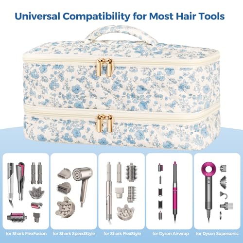 Hair Tools Travel Bag for Shark Flex Style Hair Dryer, Carrying Case for Shark Flexstyle Flex Fusion Glam Dyson Airwrap Attachments Accessories Organizer Blue Large