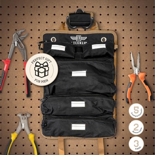 Roll Up Tool Bag – Heavy Duty Tool Bag for Men & Women, Compact Tool Roll Organizer and Tool Kit Storage, Electrician Tool Organizer, Bike Tool Kit for Car, Garage and Outdoor Use (Black) Black