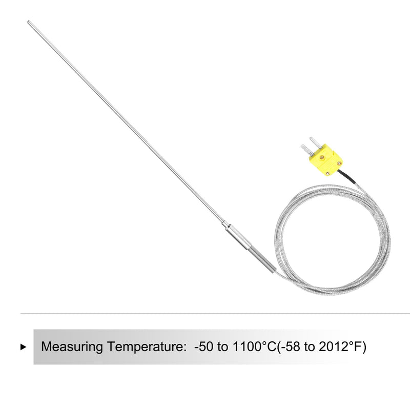 MECCANIXITY K Type Thermocouple with Plug, Meter Temperature Sensor Probe -50 to 1100°C(-58 to 2012°F) Stainless Steel, 4x300mm 6.6ft Wire