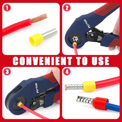 Hexagonal Ferrule Crimping Tool Set, 6 Sides Labor-Saving Crimp Pliers 0.05-16mm²(AWG 28-5), New Designed Self-Adjustable Ratchet Crimping Tool for Cable End Sleeves and Wire Ferrules FST 16-6