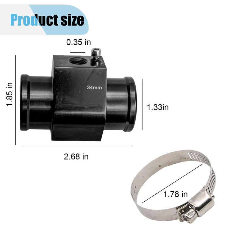 3PCS Auto Water Temp Joint Pipe, Aluminum Sensor Gauge Radiator Hose Adapter, Universal Water Temperature Extension Adapter with Clamps (34MM) 34MM