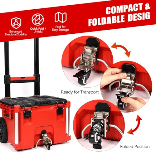 Flip-Up Swivel Caster Wheel for Packout Rolling Toolbox, Upgraded Front Wheel Kit with Locking Brake, Accessories Compatible with Milwaukee Packout, 200 lbs Capacity
