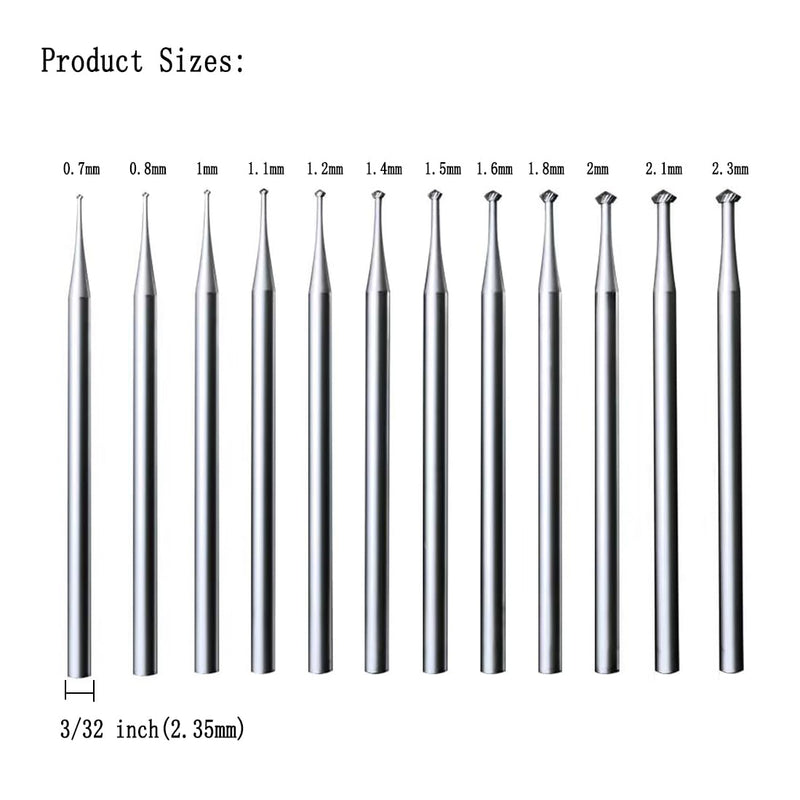 12 Pcs 90º Hart Burr - 3 32'' Shank 90 Degree Heart Burs Jewelry Engarving Bits Lapidary Burr Set (007-023)