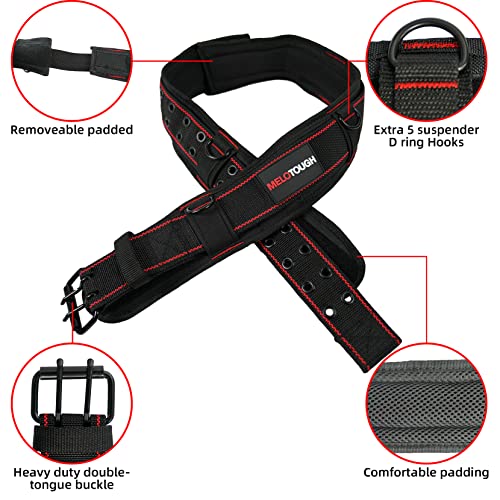  [AUSTRALIA] - MELOTOUGH Padded Tool Belt with D ring for men construction Strong Durable Double Metal Roller Buckle,adjustable waist 44'-53'thick confortable foam padding (XXL) Adjustable 44"- 53"