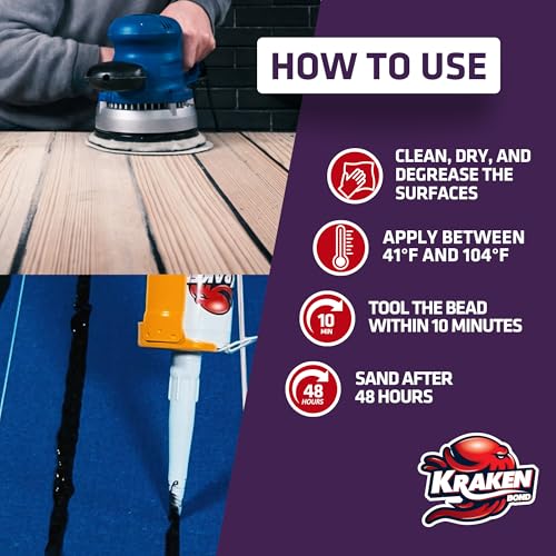 Kraken Bond Black Marine Sealant 5200 - (1x9.8 Fl. Oz) Fast Dry UV Resistant Marine Grade Caulk, Low Odor, Paintable, Waterproof for Boat Maintenance and All Weather Conditions, 1 Pack