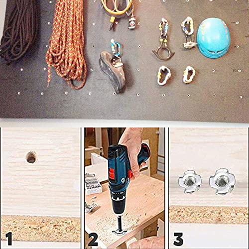 T Nuts 1/4"-20,Hincell 150pcs Zinc Plated Steel T-Nut 4 Pronged Tee Blind Nuts Assortment Kit for Wood, Rock Climbing Holds, Cabinetry, Furniture,etc. 1/4"-20(150pcs)