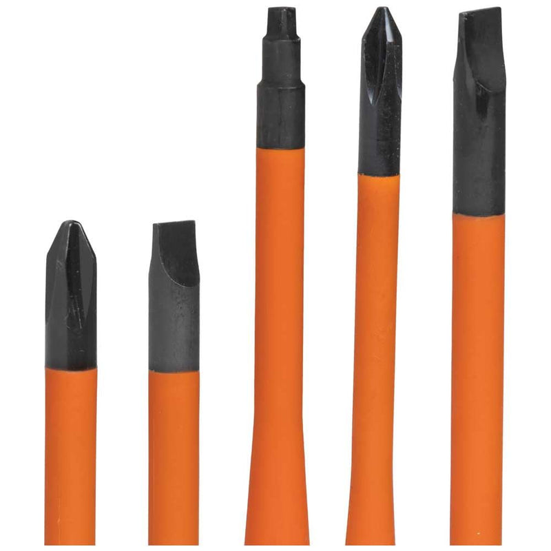 Klein Tools 33736INS Insulated Screwdriver Set, Made in USA, 1000V Slim-Tip Driver with Phillips, Cabinet and Square Bits and a Magnetizer, 6-Piece One Size 6-Piece Set