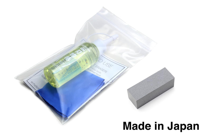 Yoshihiro 100% Pure Tsubaki Japanese Knife Maintenance Oil 3.4 oz & Large Sabitori Rust Erasers Set - Made in Japan