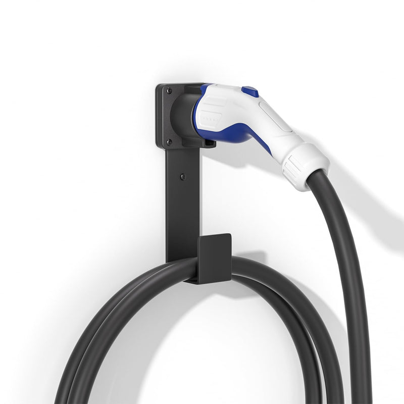 EV Charger Holder-J1772 Connector, Nozzle Holster Dock and J-Hook Combination, EV Cable Holder Wall-Mount Electric Vehicle Charger.